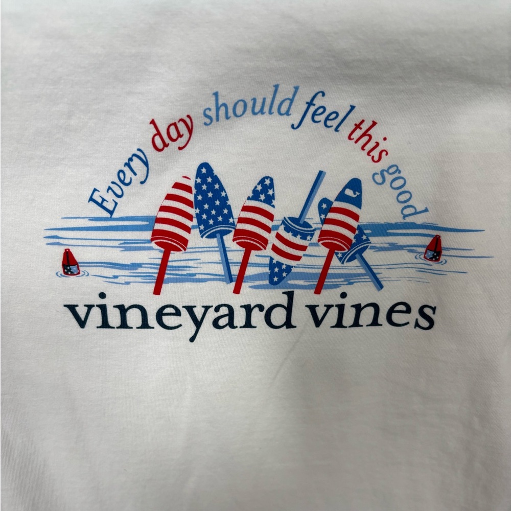 Vineyard Vines White Top with Red and Blue Graphic